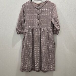 Cottagecore Hidden Alley Lavender 100% cotton prairie grid dress medium cabin